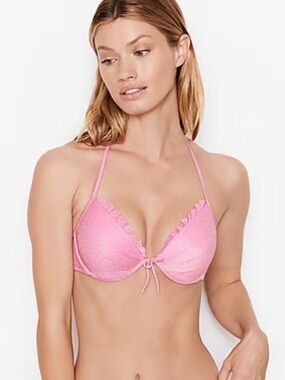 NWT Victoria's Secret Pink Ruffled Halter Push-Up Bikini Set